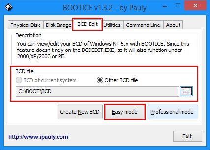 Выбор файла BCD в BootIce